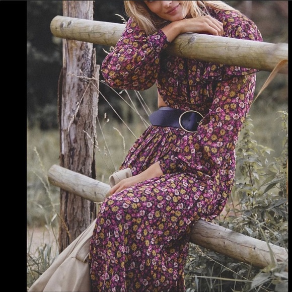 Ronny Kobo Ruffle Design Cut-Out Backless Floral Puff Sleeve Maxi Dress Pink - Picture 2 of 8